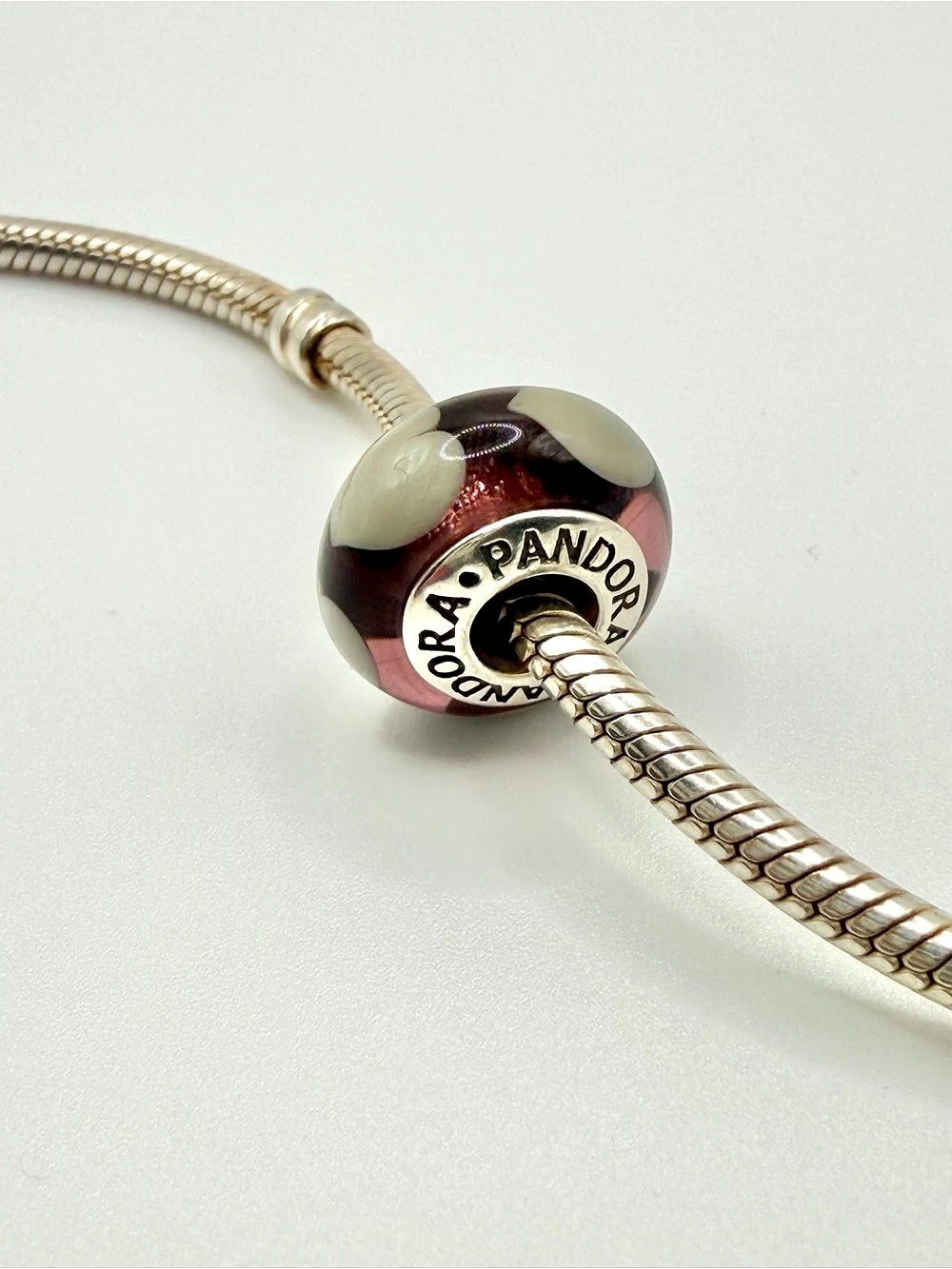 Authentic Pandora 925 ALE White Hearts Murano Glass Charm Retired C020